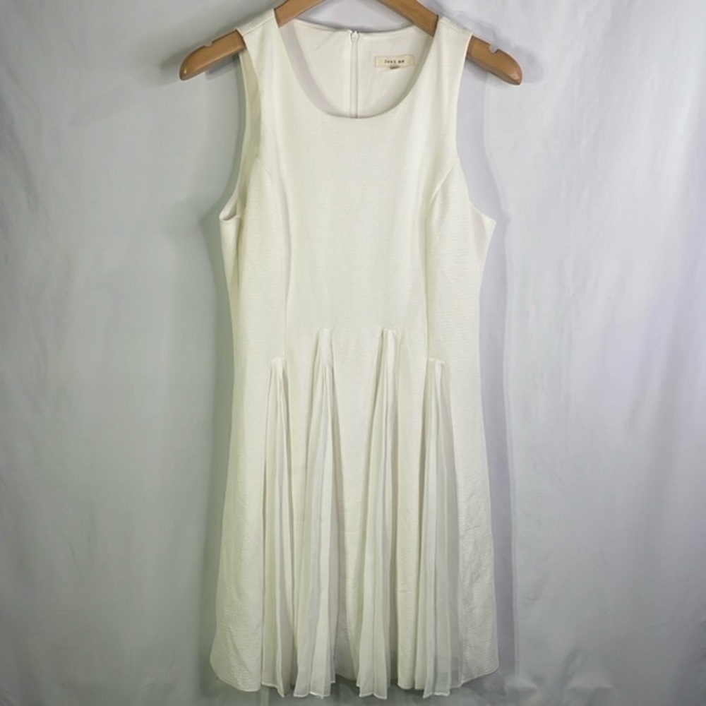 Just Me white knit, and chiffon pleat sleeveless dress